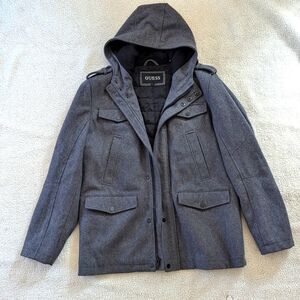 SOLD*** Guess Black Rivet Gray Polyester Wool Dress Jacket Coat Solid Lined